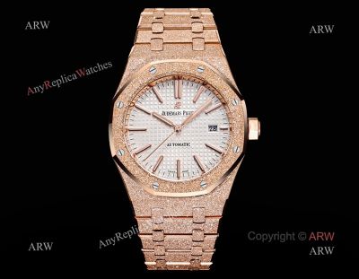 OMF Audemars Piguet Royal Oak 41mm 3120 Movement Forsted Rose Gold White Face Watch